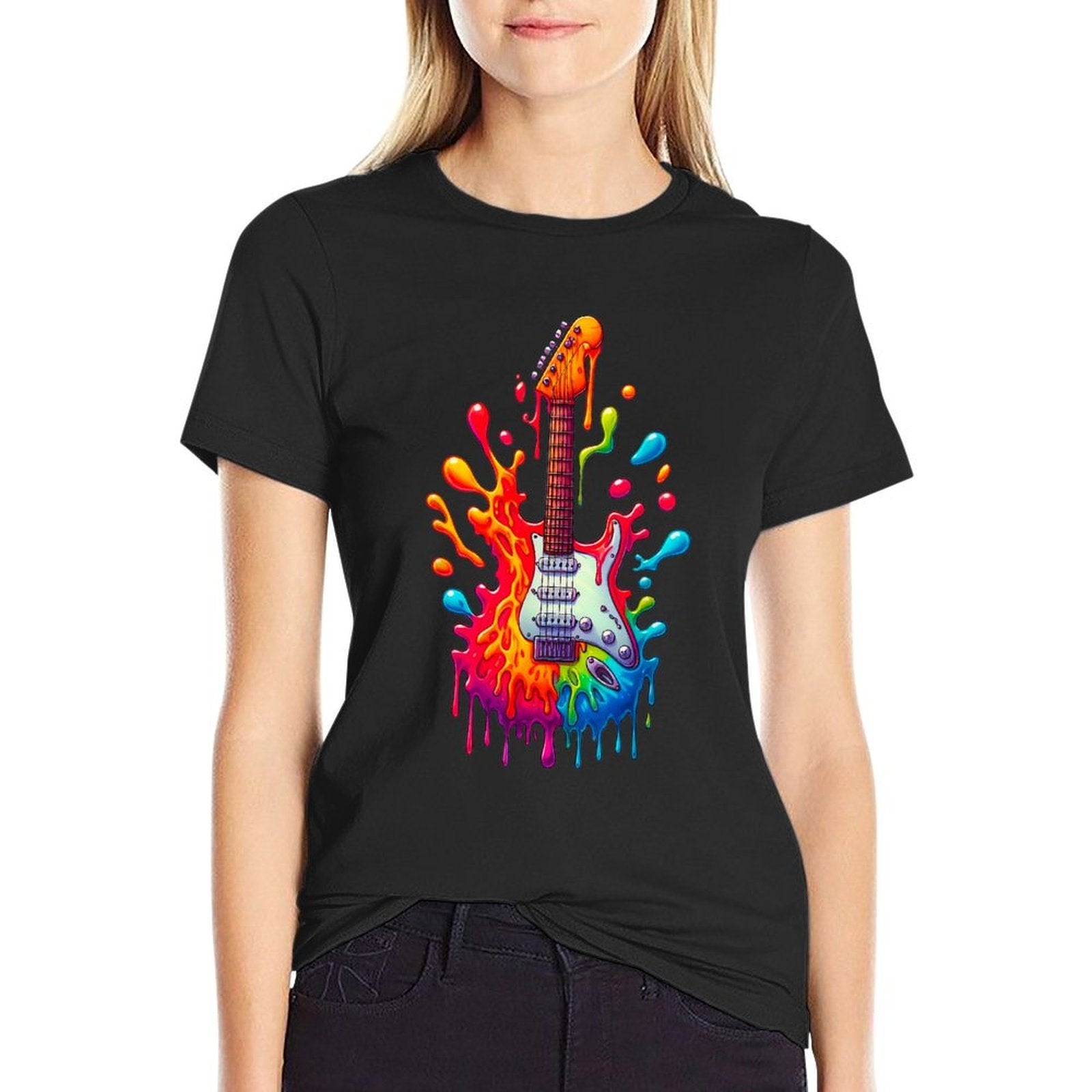 Colorful Electric Guitar Tie Dye Splash Cool Guitar Pick  Affordable Price T-Shirt