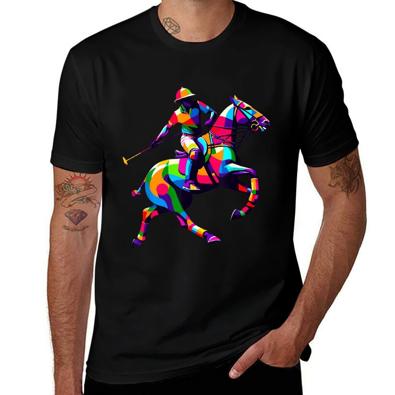 Pop Art Polo Horseback Riding Horses Equestrian Horse  Eco-friendly Material T-Shirt