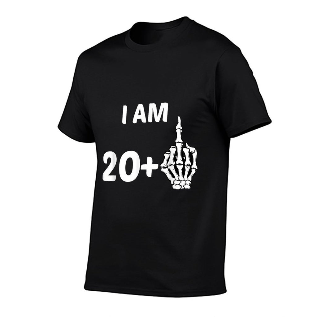 I Am 20 Plus Middle Finger Skeleton Bone Funny 21st Birthday  Ribbed Collar T-Shirt