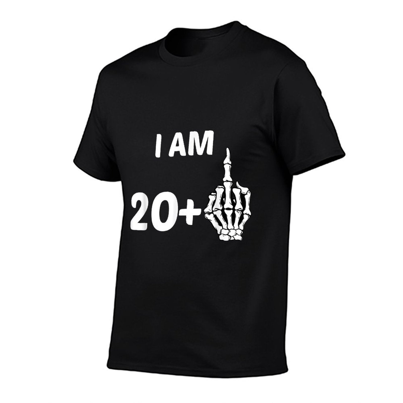 I Am 20 Plus Middle Finger Skeleton Bone Funny 21st Birthday  Ribbed Collar T-Shirt