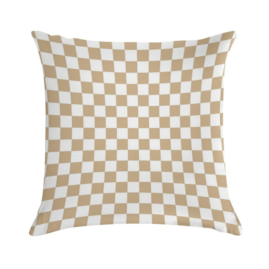 White And Tan Brown Checkerboard Soft High-Density Material Throw Pillow