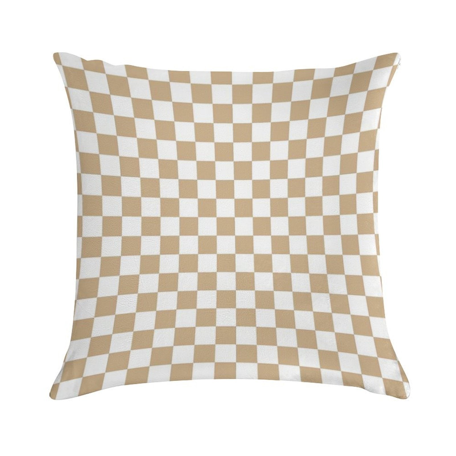 White And Tan Brown Checkerboard Soft High-Density Material Throw Pillow