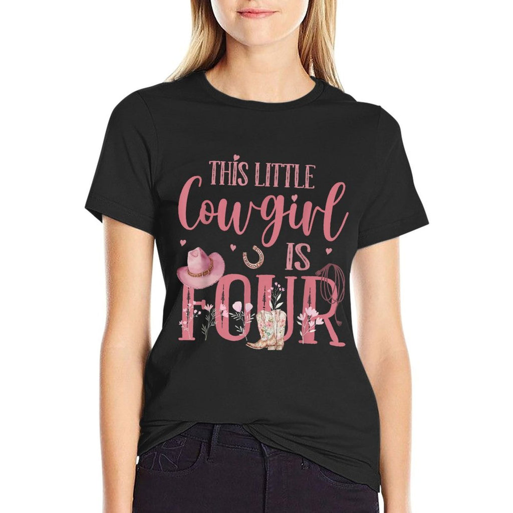 Cute Cowboy Cowgirl 4 Year Old Girl Birthday Gift Western Girls Black Small  Quick-drying T-Shirt