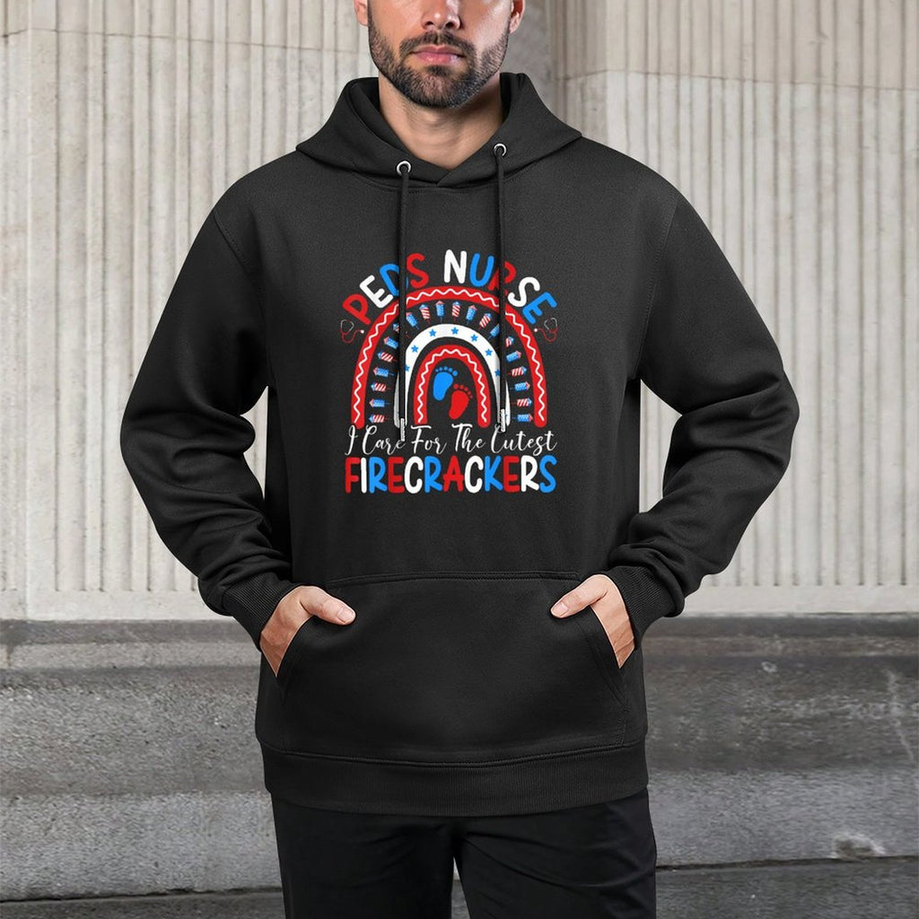 I Care For The Cutest Firecrackers 4th Of July PEDS Nurse Kangaroo Pocket Hoodie