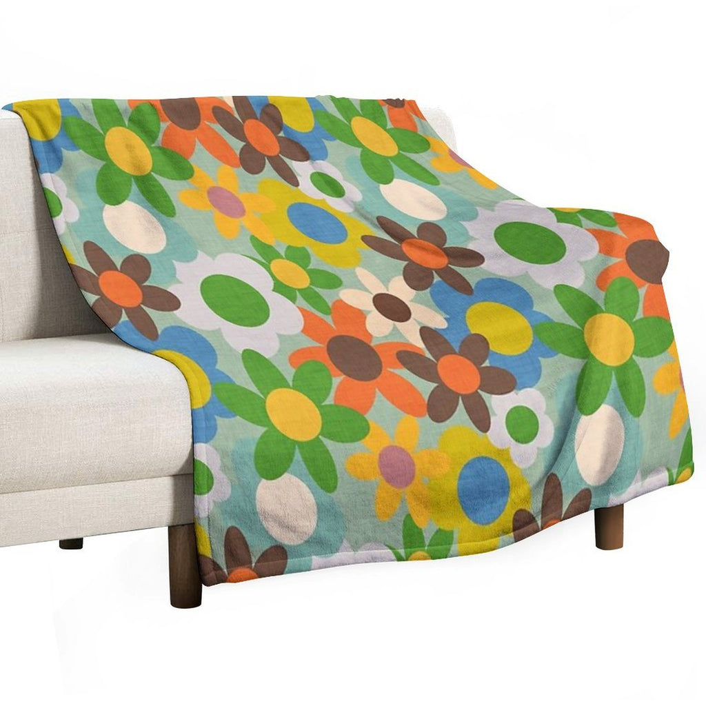 70s Floral Blue Shrink-resistant Throw Blanket