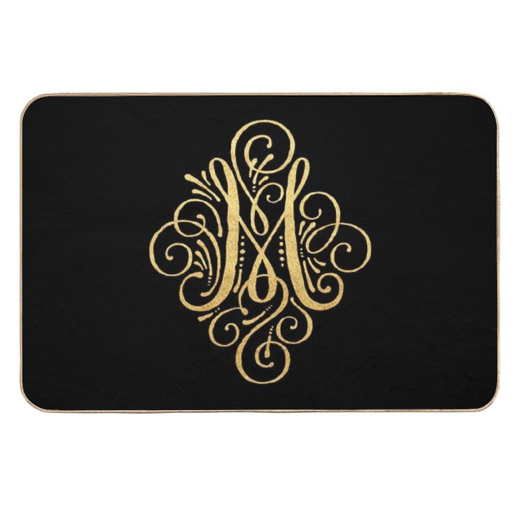 Golden Monogram Letter M  Slip-Resistant Bath Mat