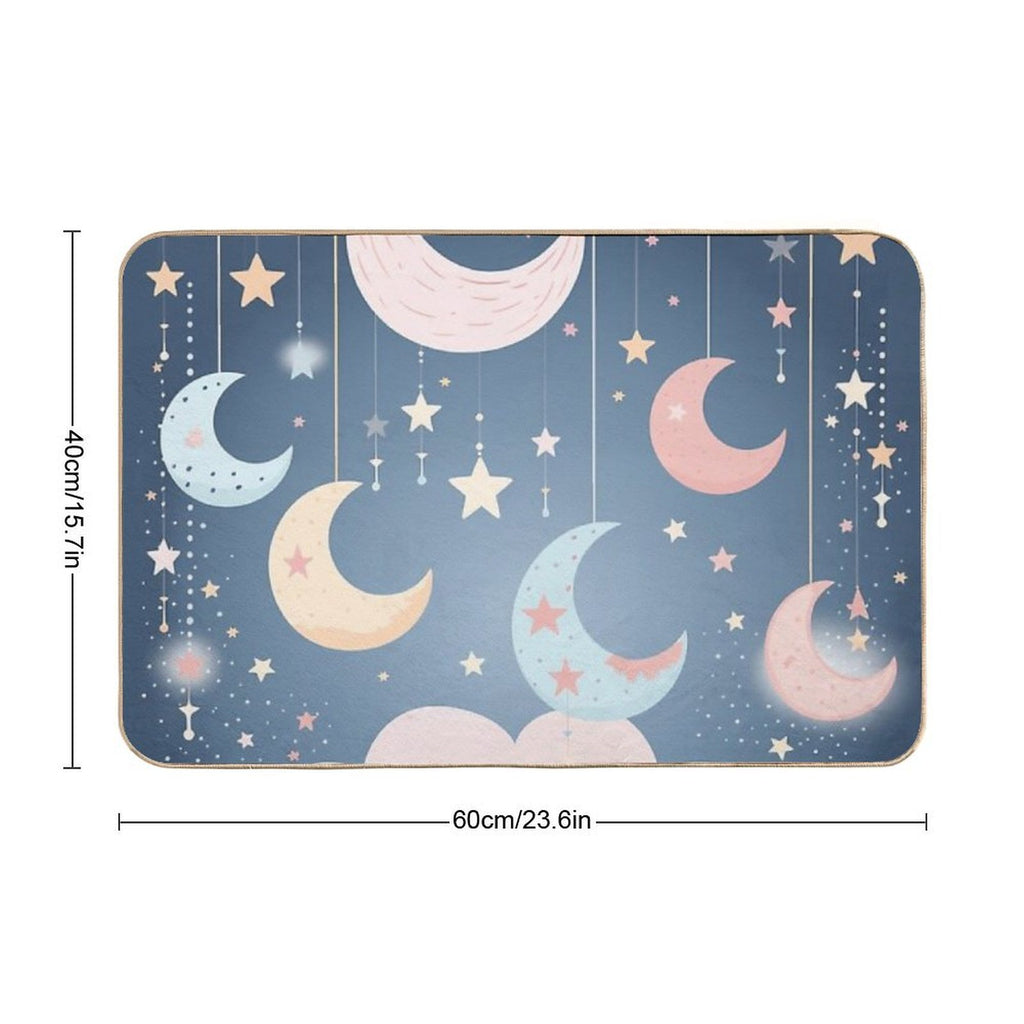 Whimsical Stars And Moon Pattern in Soft Pastel Colors  Anti-Trip Bath Mat