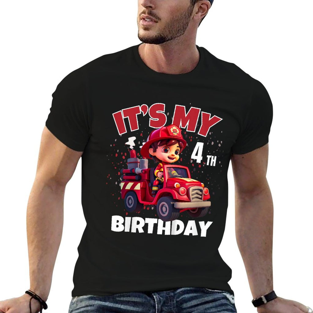 Kids It's My 4th Birthday Four Years Old Fire Truck  Tagless Design T-Shirt