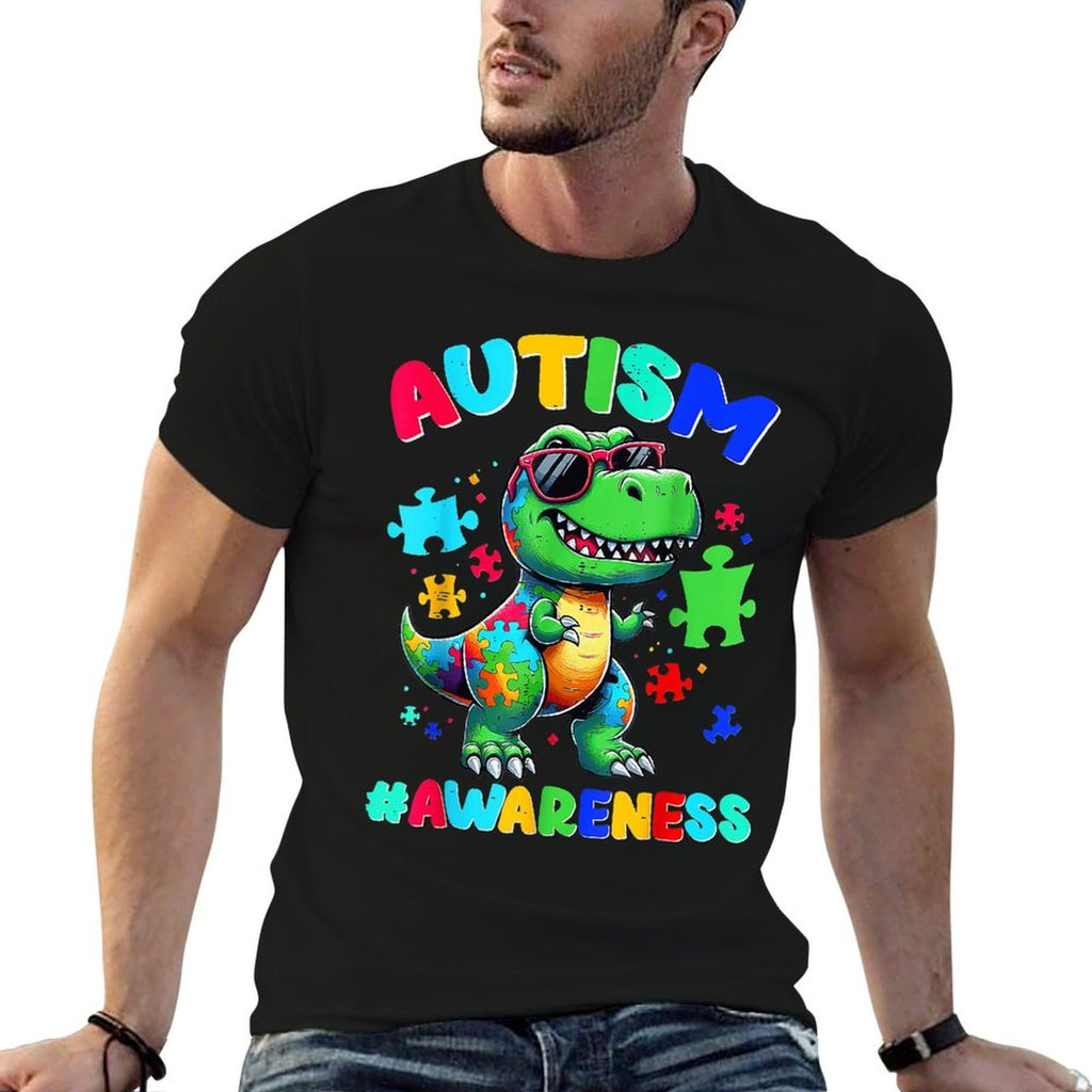 Boys Girls Kids Autism Awareness Dinosaur  Tagless Design T-Shirt
