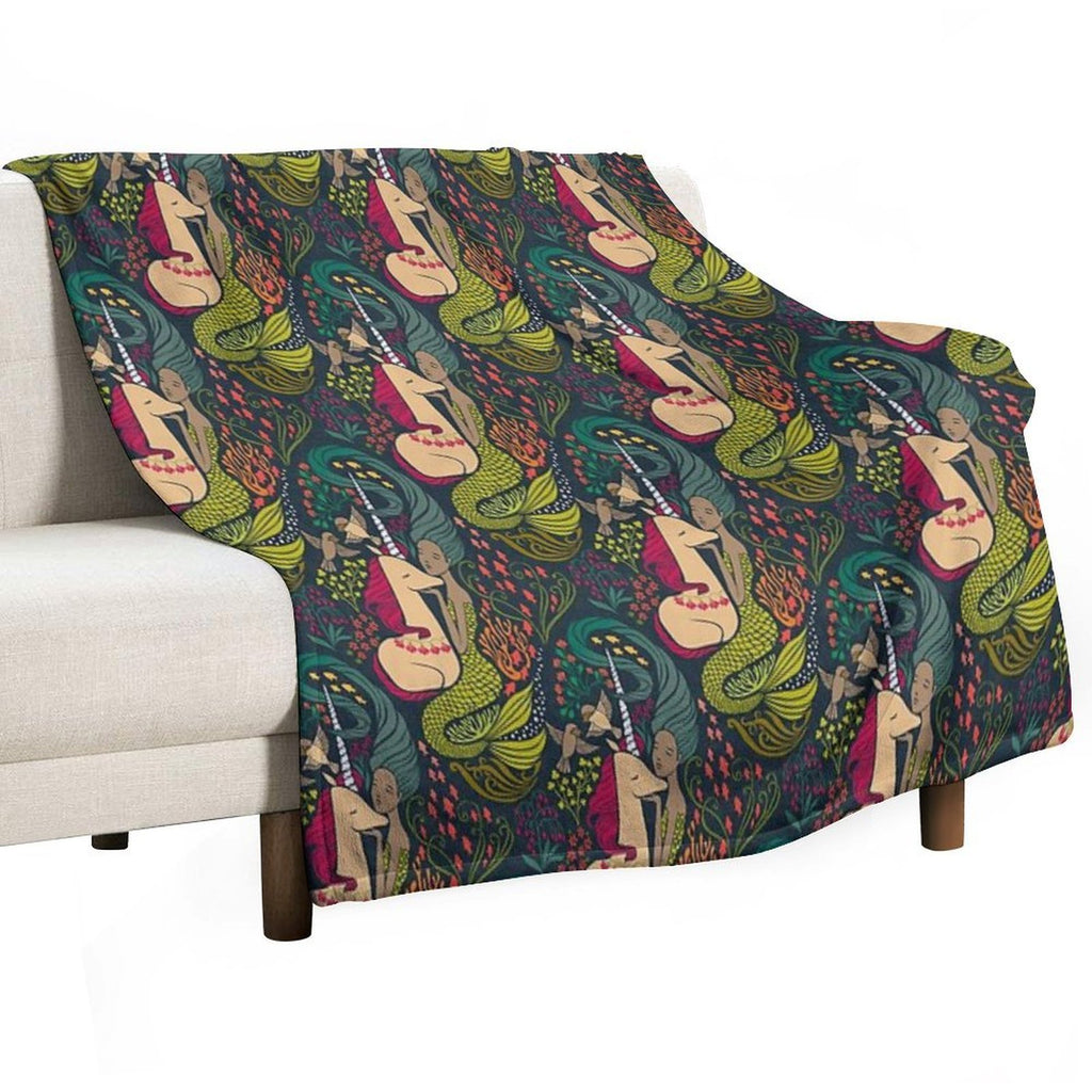 The Mermaid And The Unicorn Multi-functional Throw Blanket