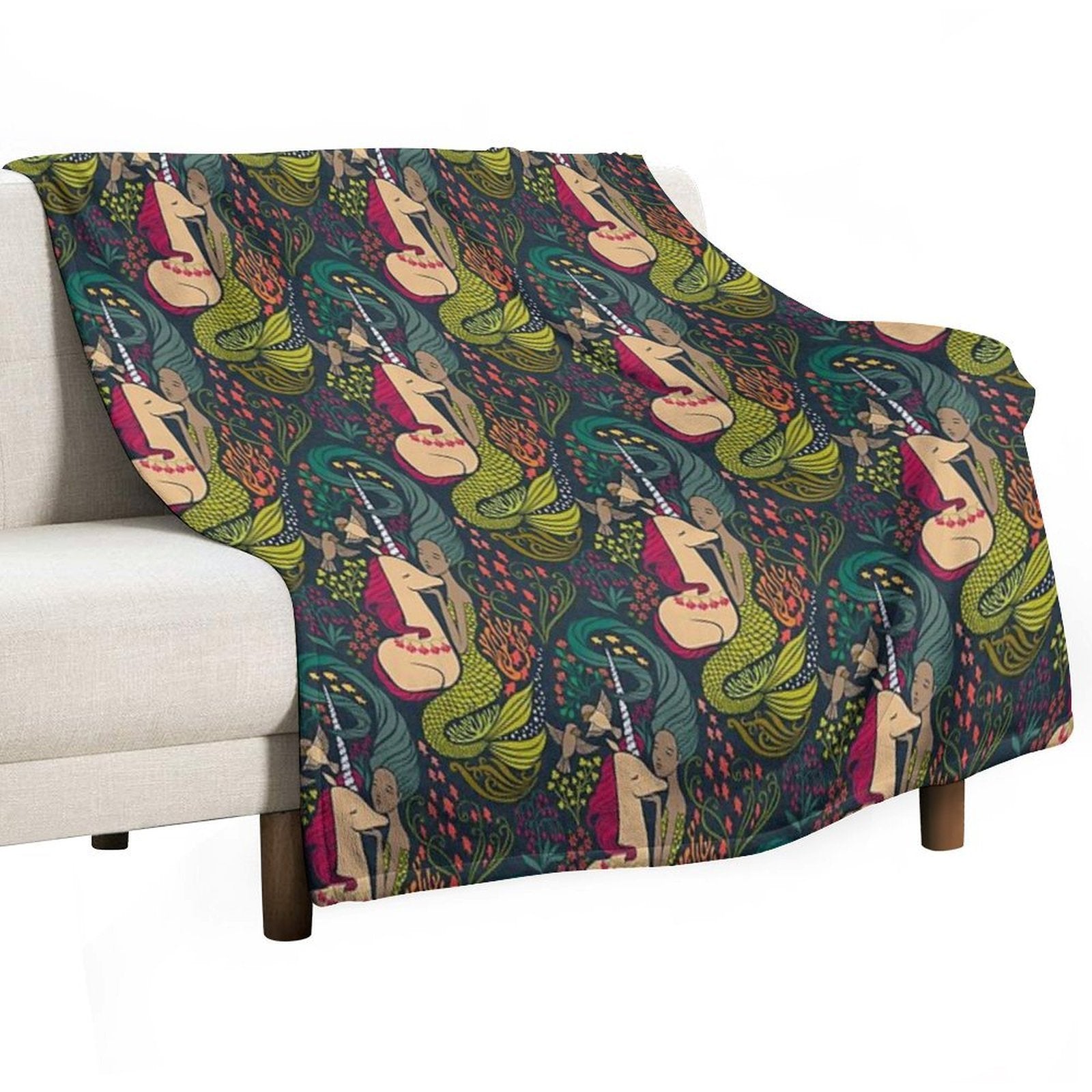 The Mermaid And The Unicorn Multi-functional Throw Blanket