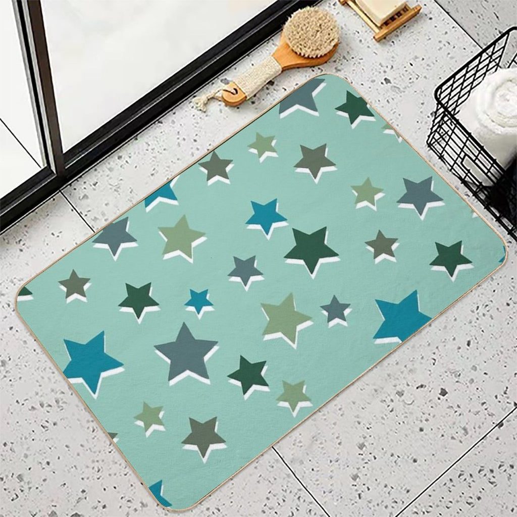 Shades of Green Star Pattern  Fade-Resistant Bath Mat