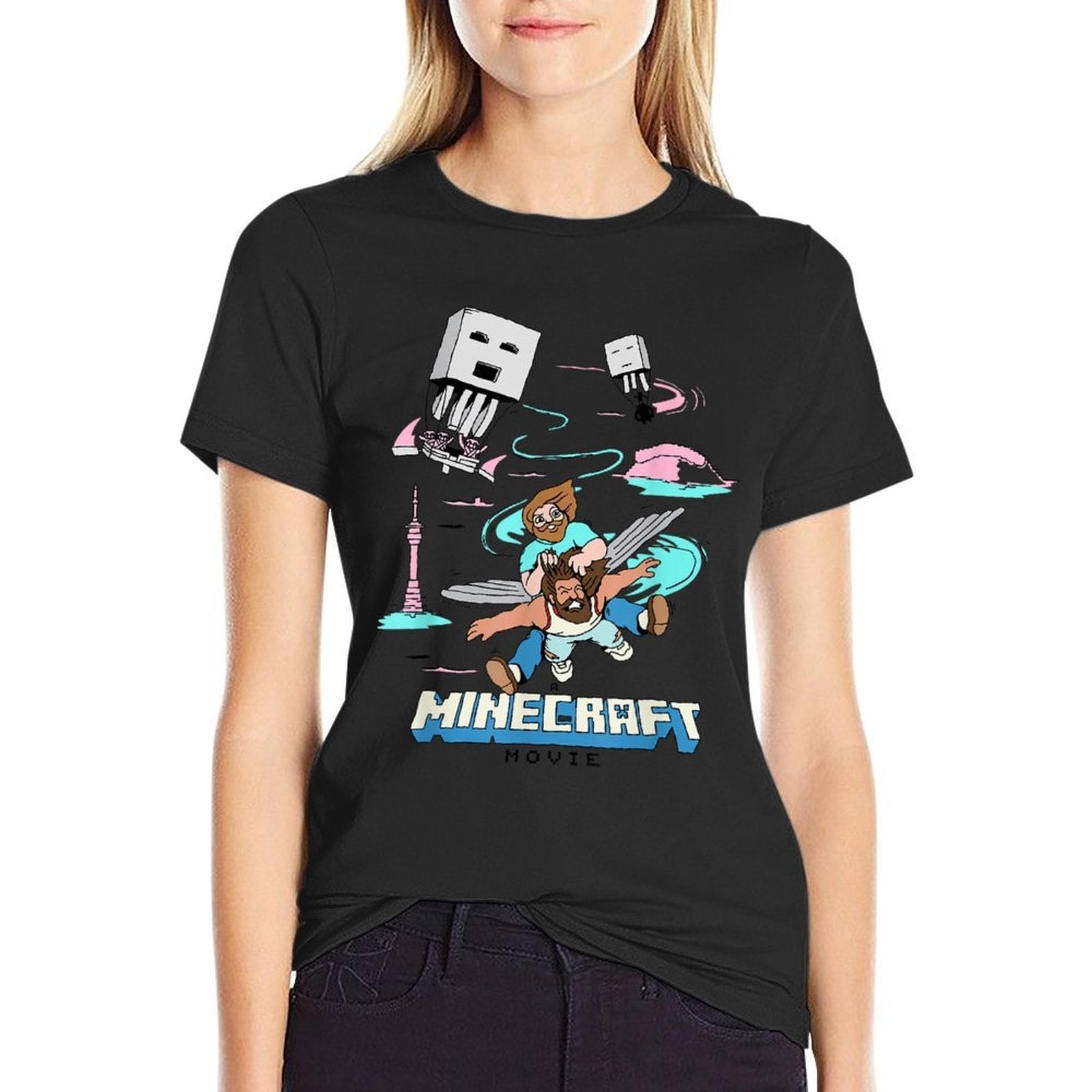 A Minecraft Movie Steve And Garret Escape Using Elytras  High-quality Stitching T-Shirt
