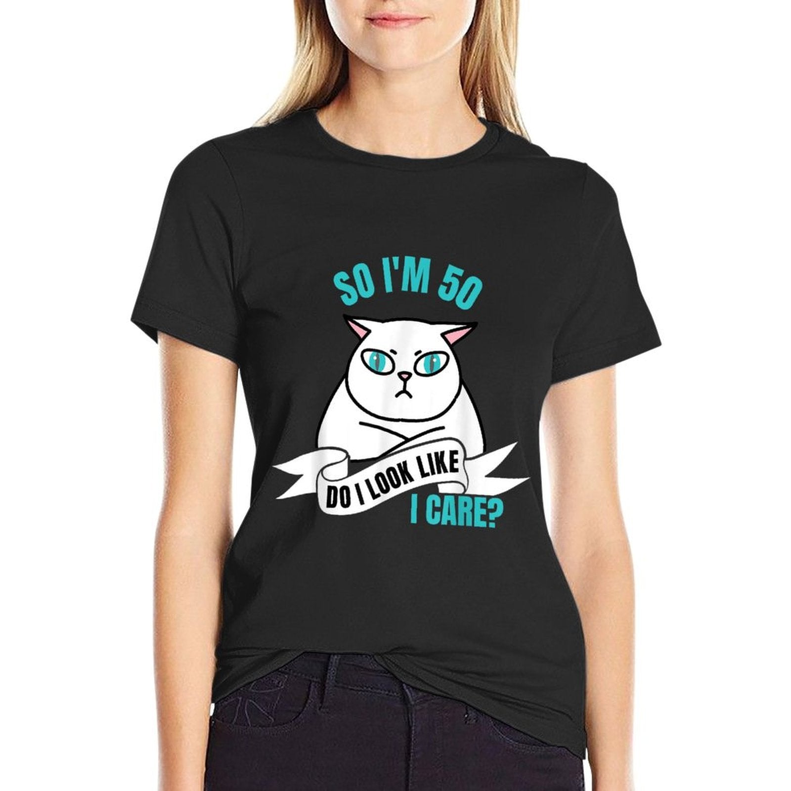 So I'm 50 Do I Look Like I Care Funny 50th Birthday  Rolled Sleeves T-Shirt