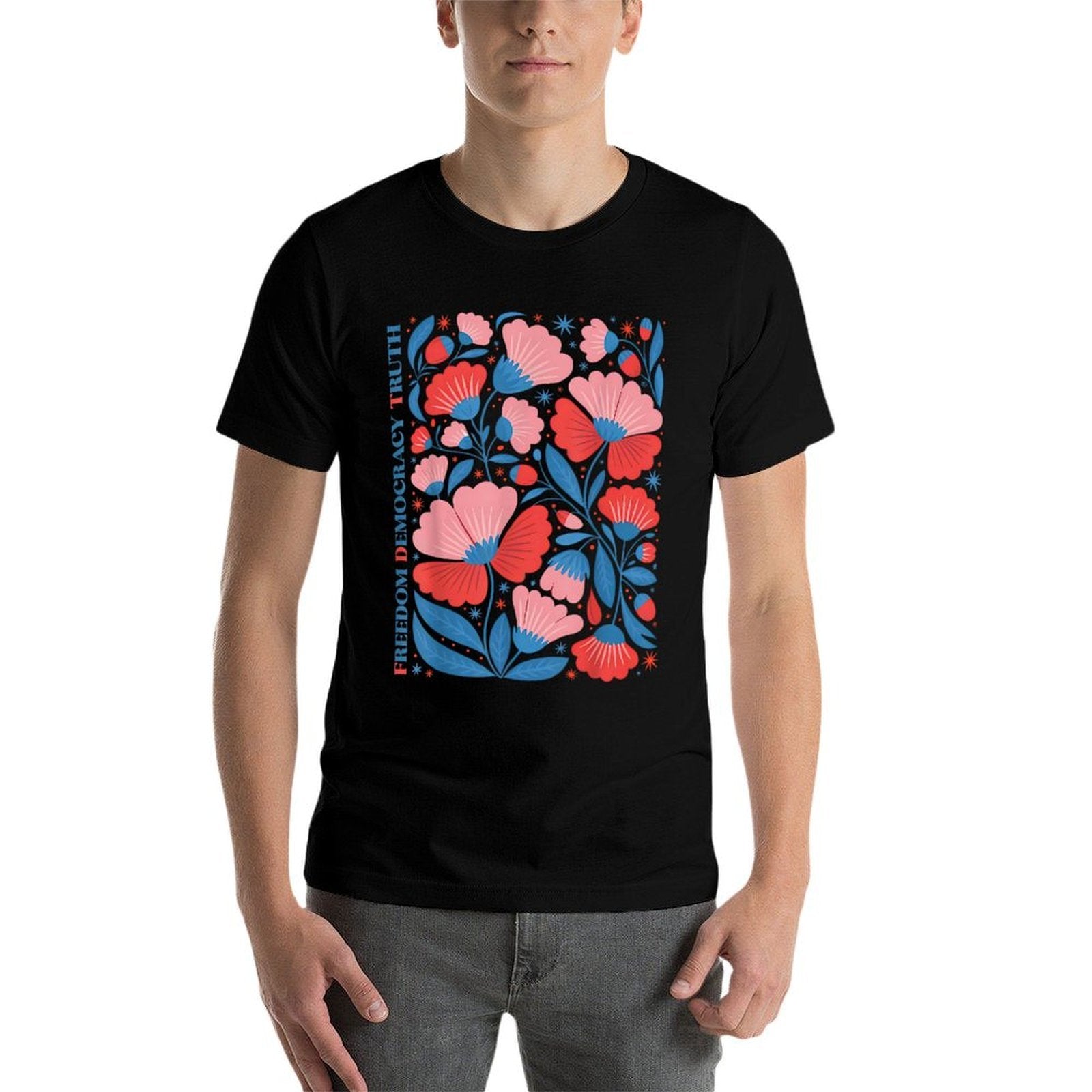 Subtle Freedom Democracy Truth Boho Floral 4th July Resist  Polyester Blend T-Shirt