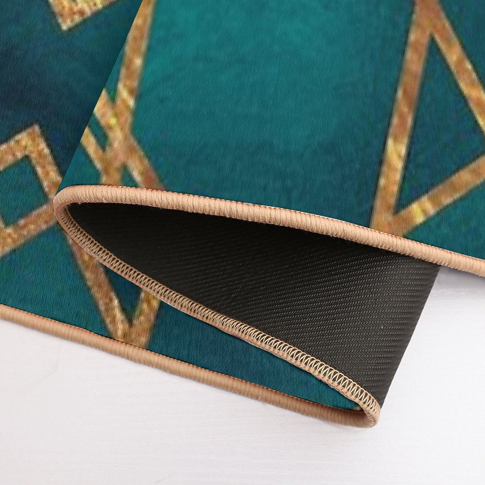 Green Gold Geometric  Repositionable Bath Mat