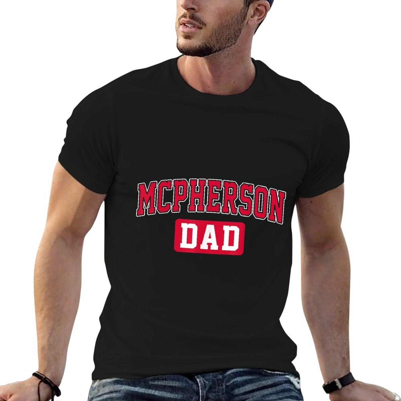 McPherson College Dad Arch Vintage Design Father Men Family  Slim-fit Cut T-Shirt
