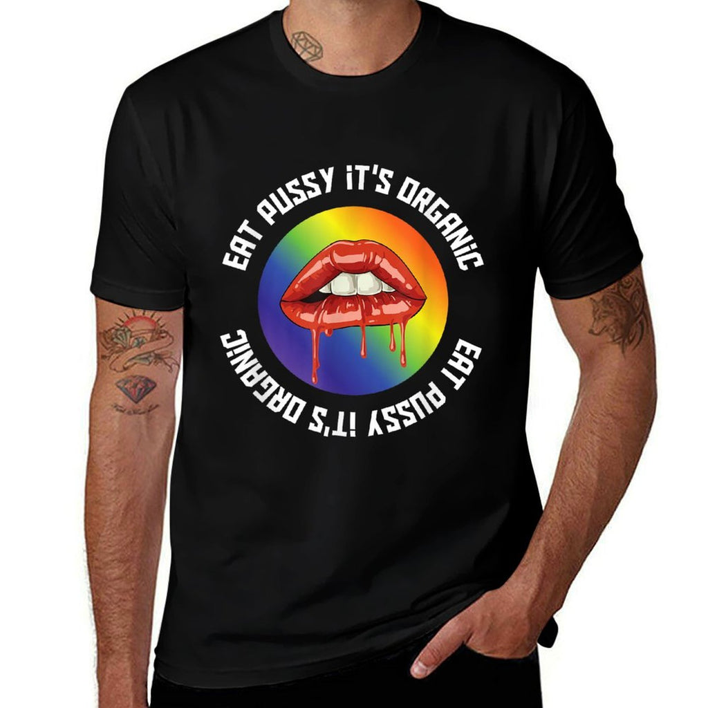 Eat Pussy Ist Organic LGBT Equality Rainbow Lesbian  Eco-friendly Material T-Shirt