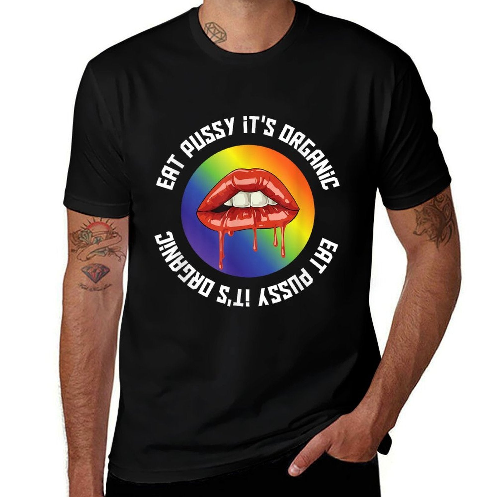 Eat Pussy Ist Organic LGBT Equality Rainbow Lesbian  Eco-friendly Material T-Shirt