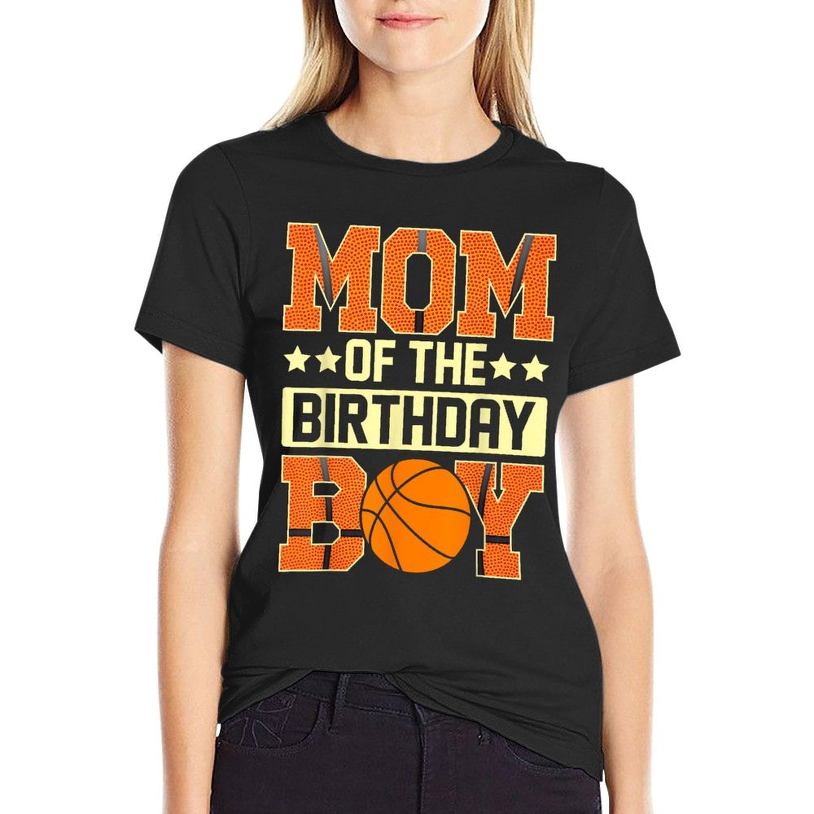 Mom Of The Birthday Boy Basketball Baller Kids  Oversized Silhouette T-Shirt