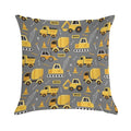 Construction Trucks on Gray Soft Skin-Friendly Throw Pillow