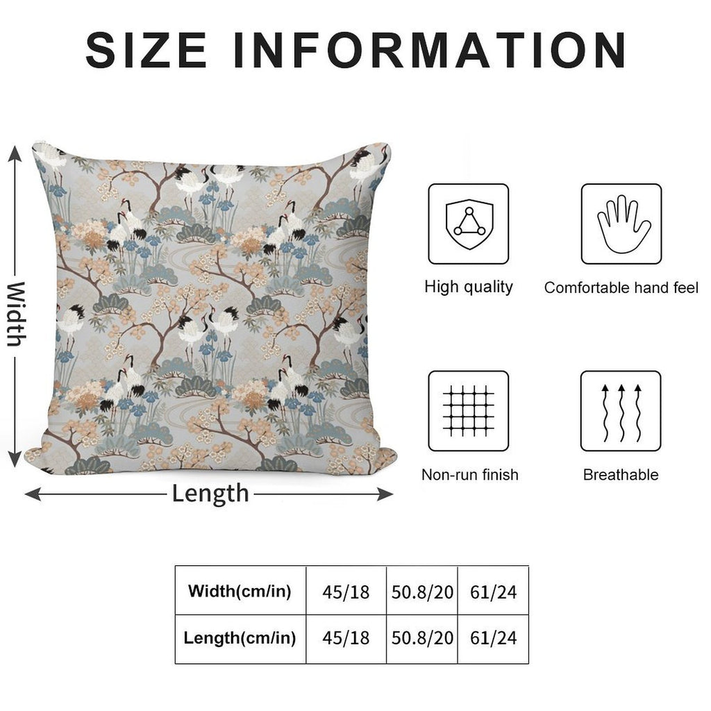Japanese Garden Gray Soft Short Plush Fabric Throw Pillow