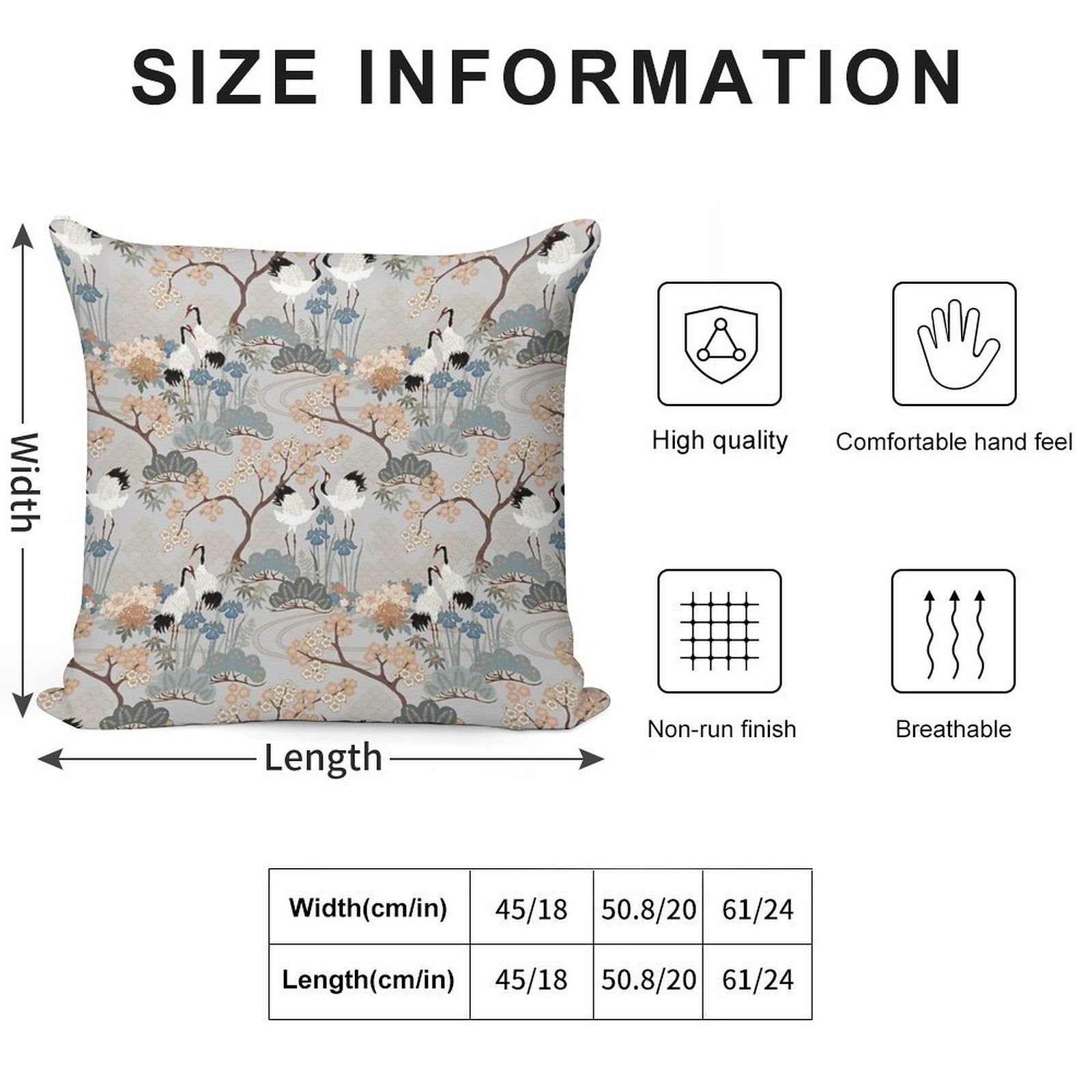 Japanese Garden Gray Soft Short Plush Fabric Throw Pillow