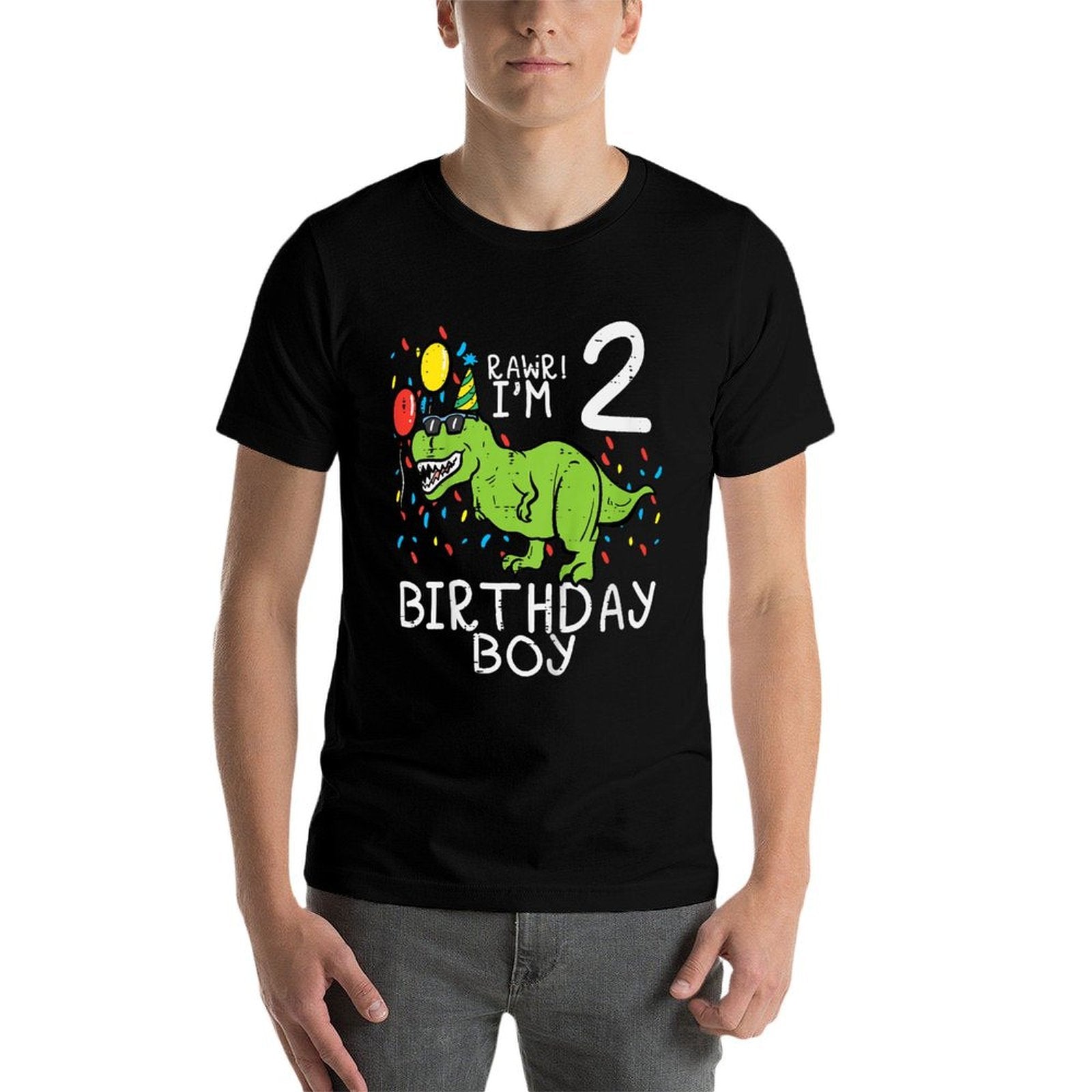 Kids Rawr Im 2 Birthday Boy Dinosaur 2nd Bday Party Boys Kids  Rolled Sleeves T-Shirt