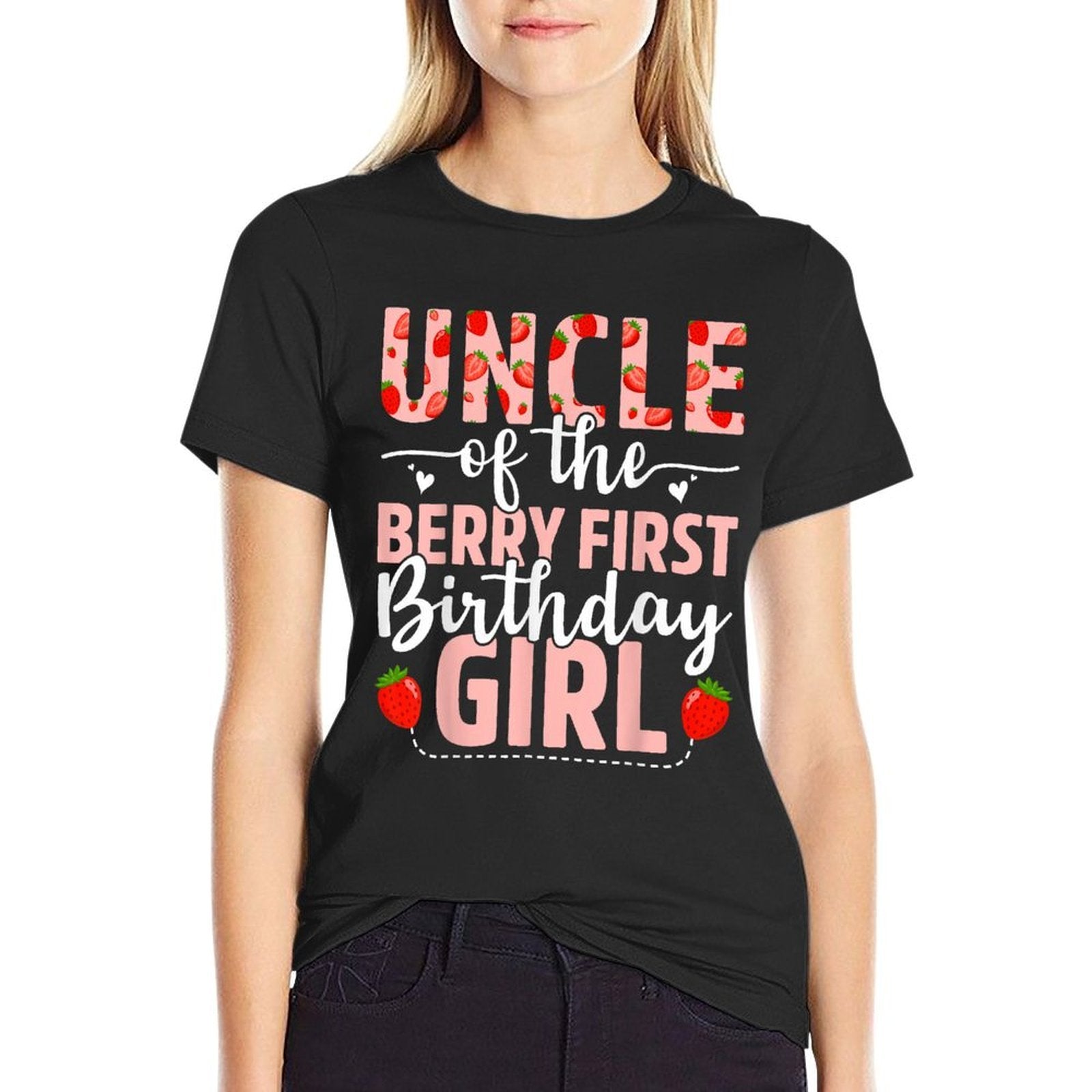 Uncle Of The Berry First Birthday Girl Sweet Strawberry  Rolled Sleeves T-Shirt