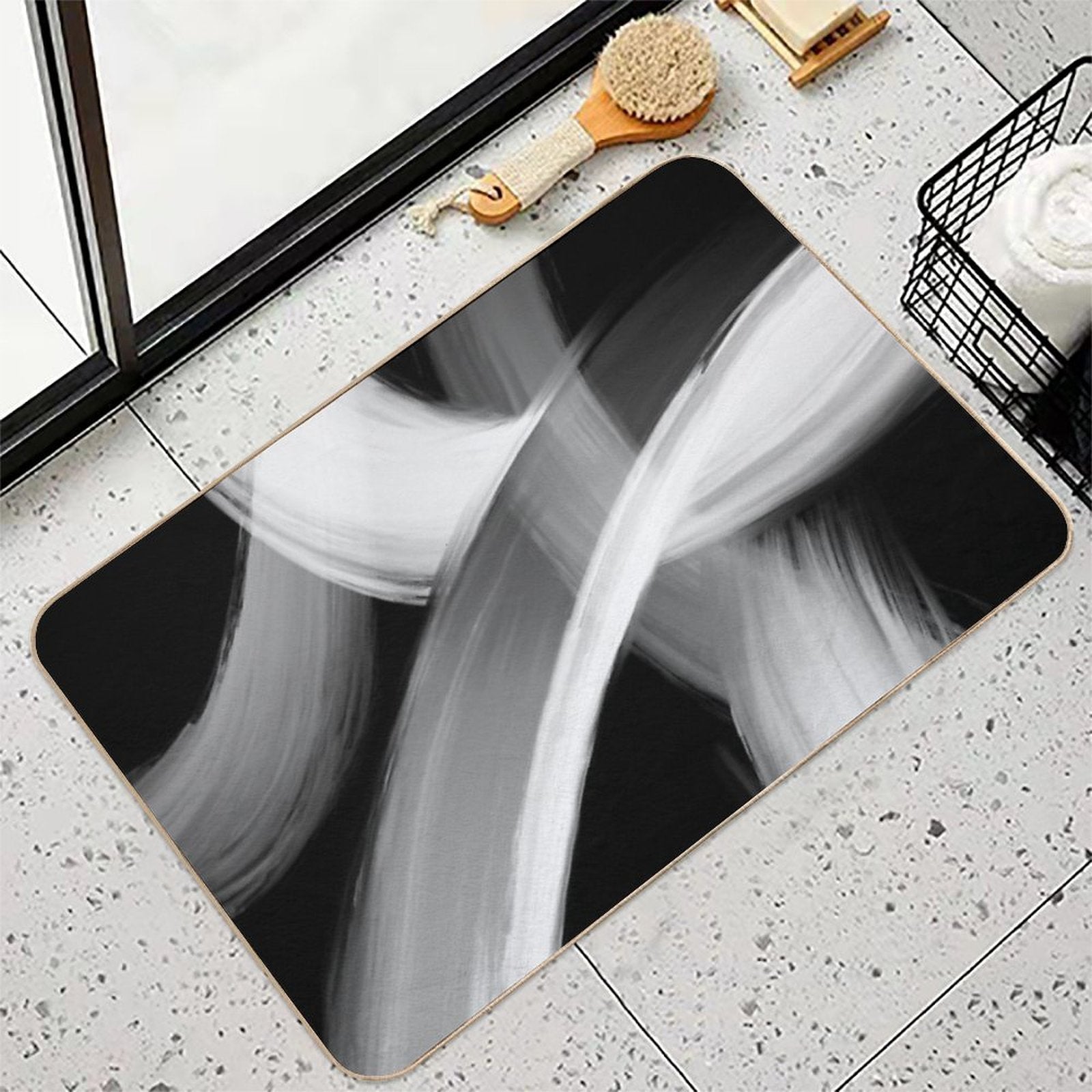Black And White Fine Art Painted Abstract  Slip-Resistant Bath Mat