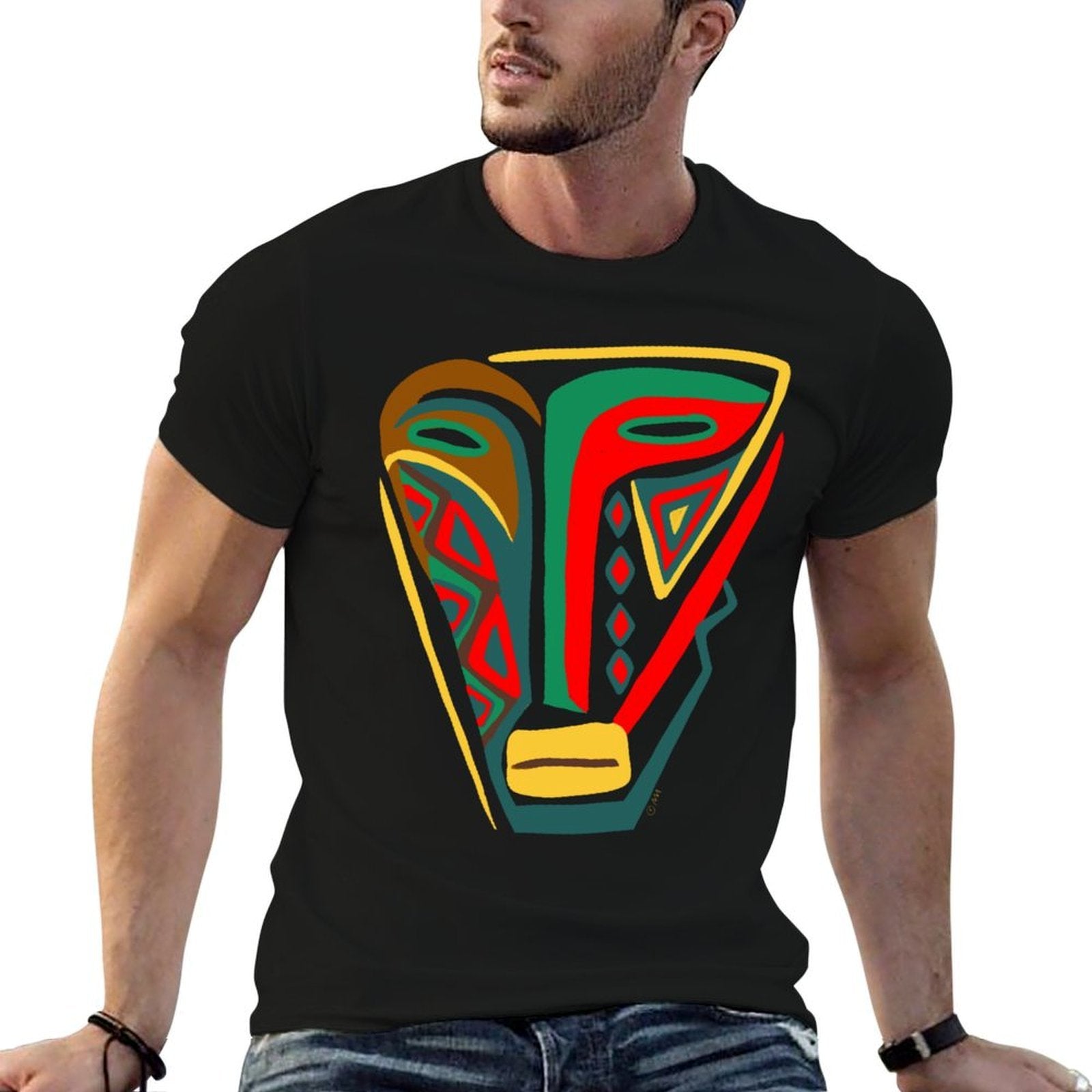 African Mask Outsider Art Abstract Graphic  Eco-friendly Material T-Shirt