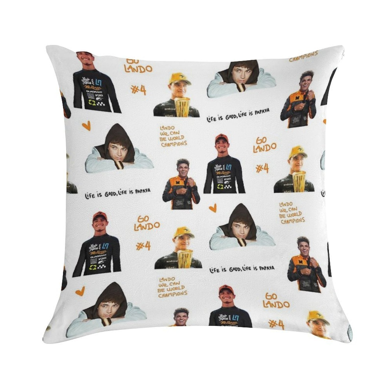 Lando Norris Illustrated Stickers Soft Hidden Zipper Throw Pillow