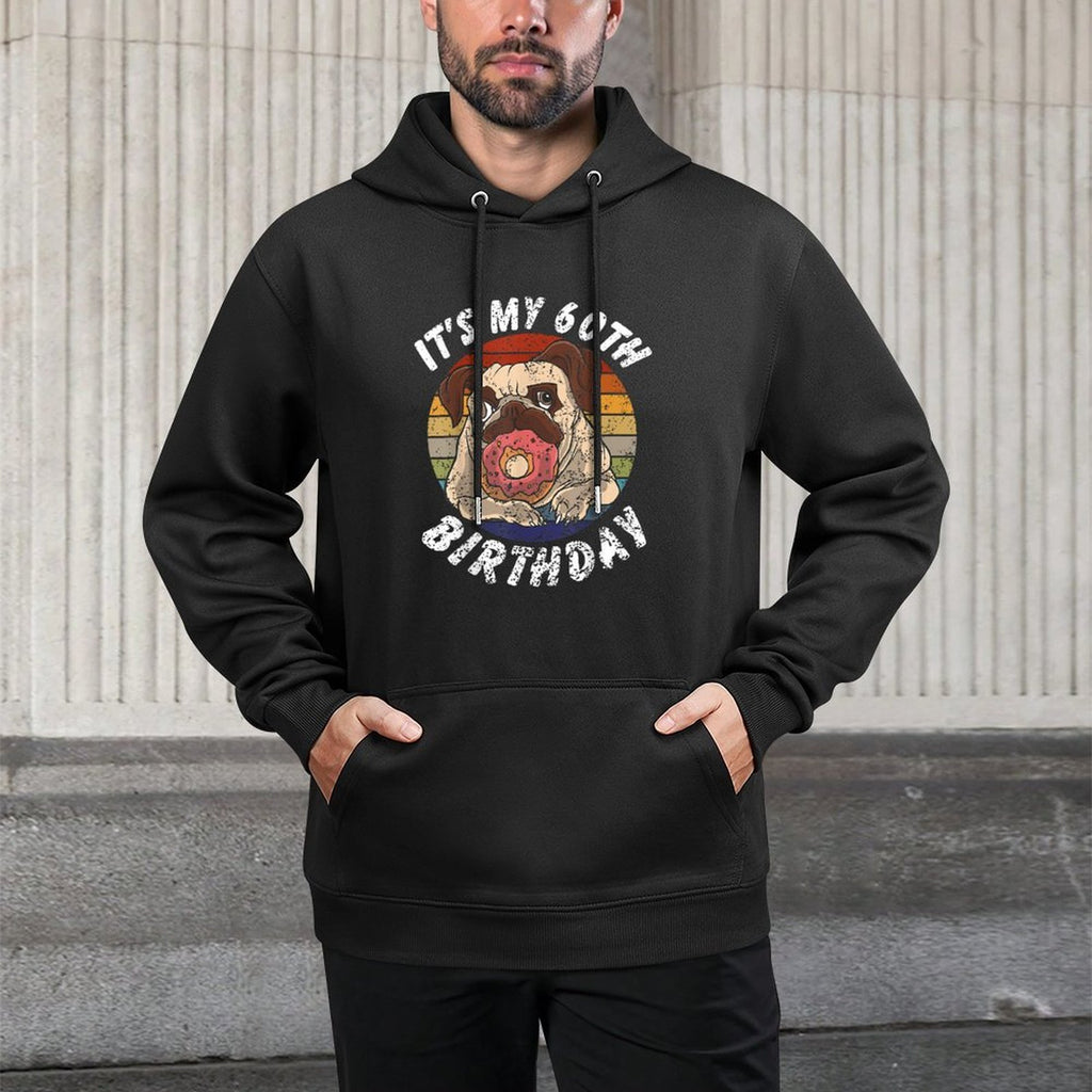 60 Years Old Pug And Donut Vintage Distressed 60th Birthday Breathable Fabric Hoodie