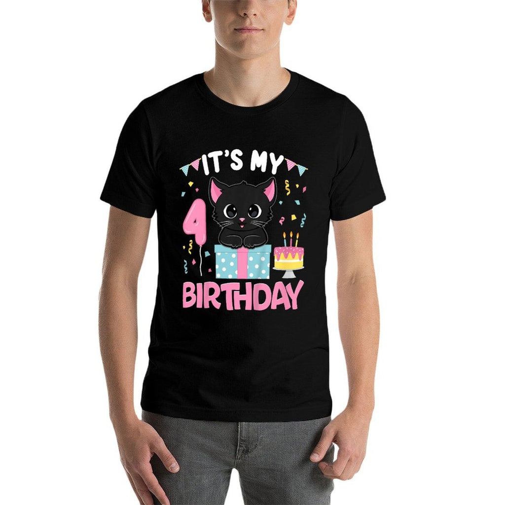 Kids Its My 4th Birthday Girl Cat Birthday 4 Year Old BDay Party  Summer-ready Fabric T-Shirt