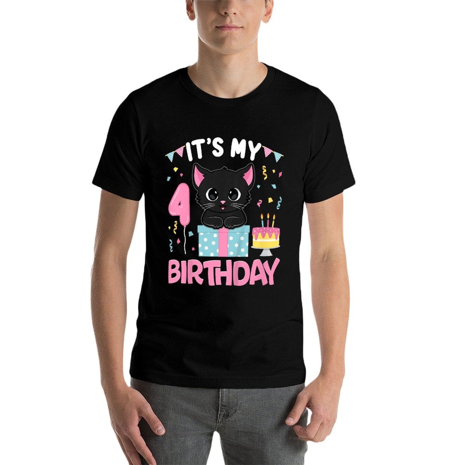 Kids Its My 4th Birthday Girl Cat Birthday 4 Year Old BDay Party  Summer-ready Fabric T-Shirt