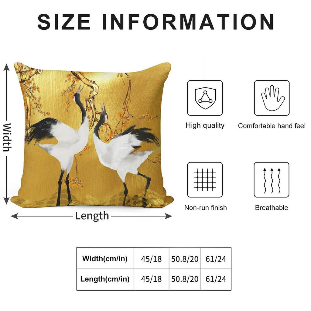 Golden Cranes Japanese Art Soft Fade-Resistant Throw Pillow