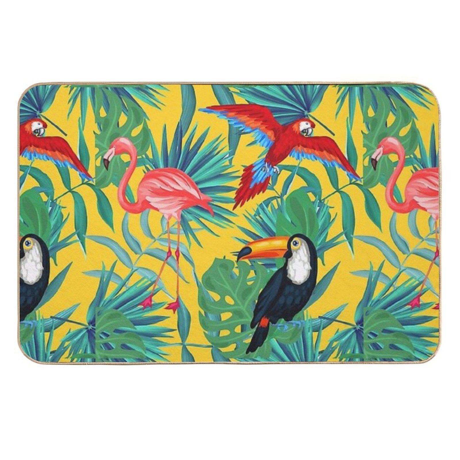Tropical Bird Yellow Background  Multi-Purpose Bath Mat