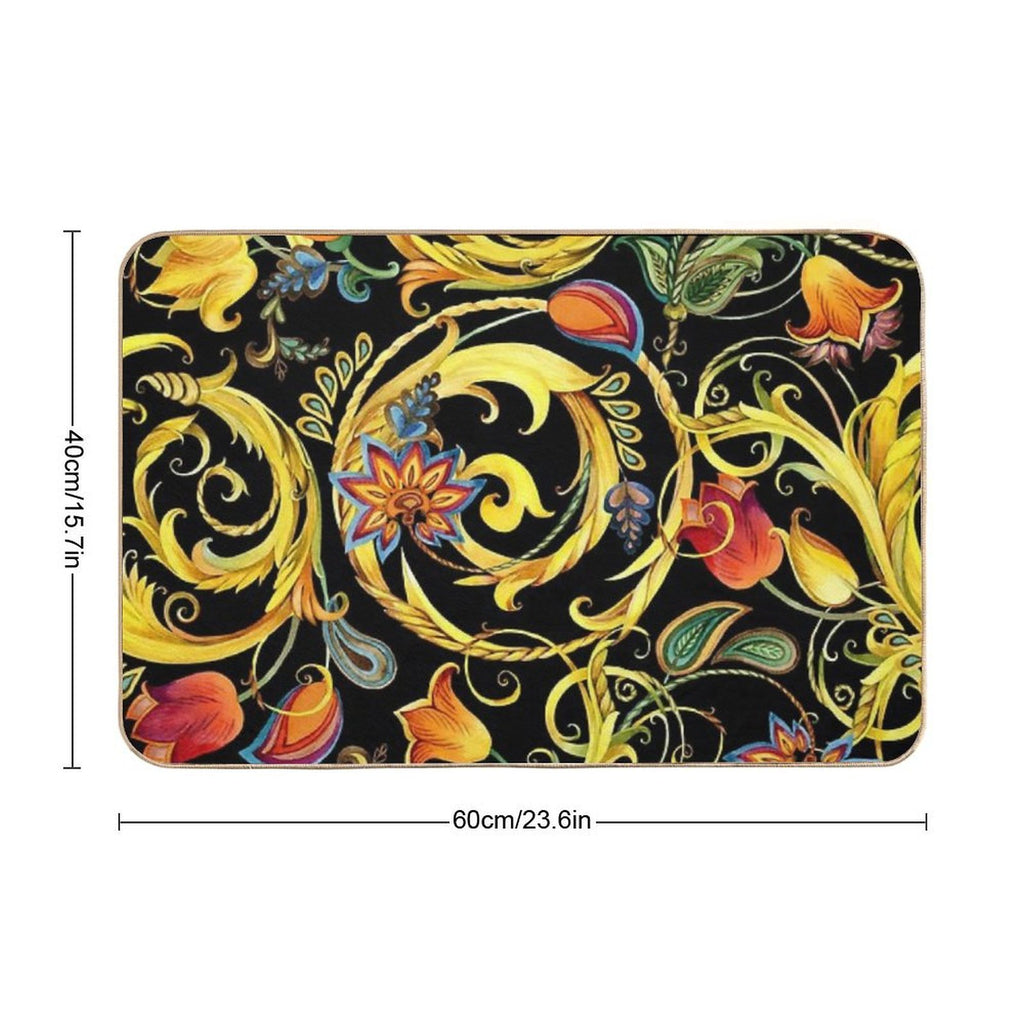 Vintage Golden Chains, Gold Flower,  High-Traffic Bath Mat