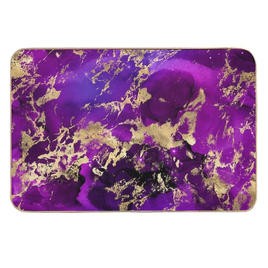 Marble Galaxy in Royal Purple And Gold Splash  Easy To Clean Bath Mat