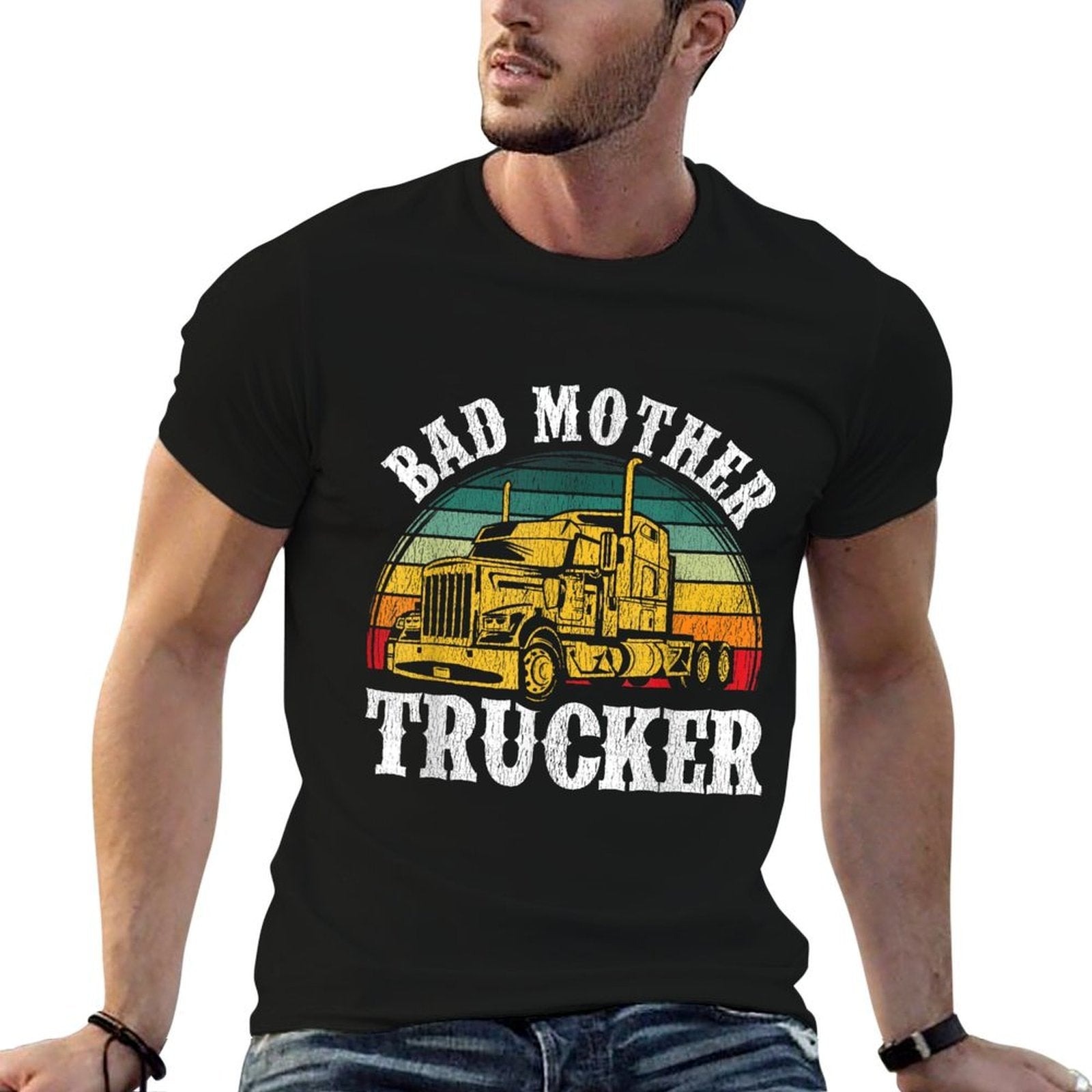 Funny Trucker Design For Men Big Rig Trucker Truck Driver  Slim-fit Cut T-Shirt