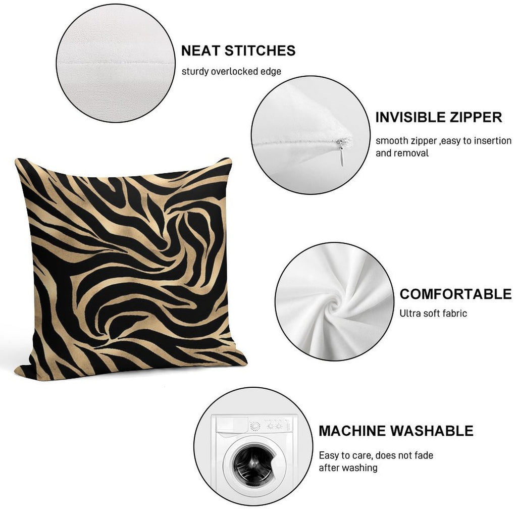 Elegant Metallic Gold Zebra Black Animal Print Soft Gift Ready Throw Pillow