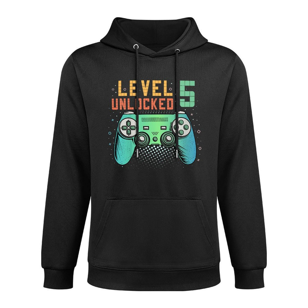 Kids Level 5 Unlocked 5th Birthday Gamer Gifts 5 Year Old Boys Medium-Weight Fabric Hoodie