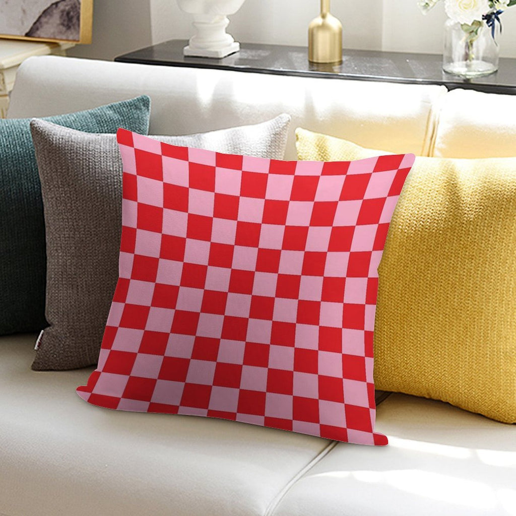 Checkered Pink And Red Soft Gift Ready Throw Pillow
