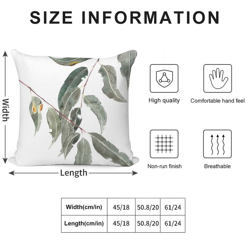Gum Leaves Watercolour Australian Native Soft Decorative Cover Throw Pillow