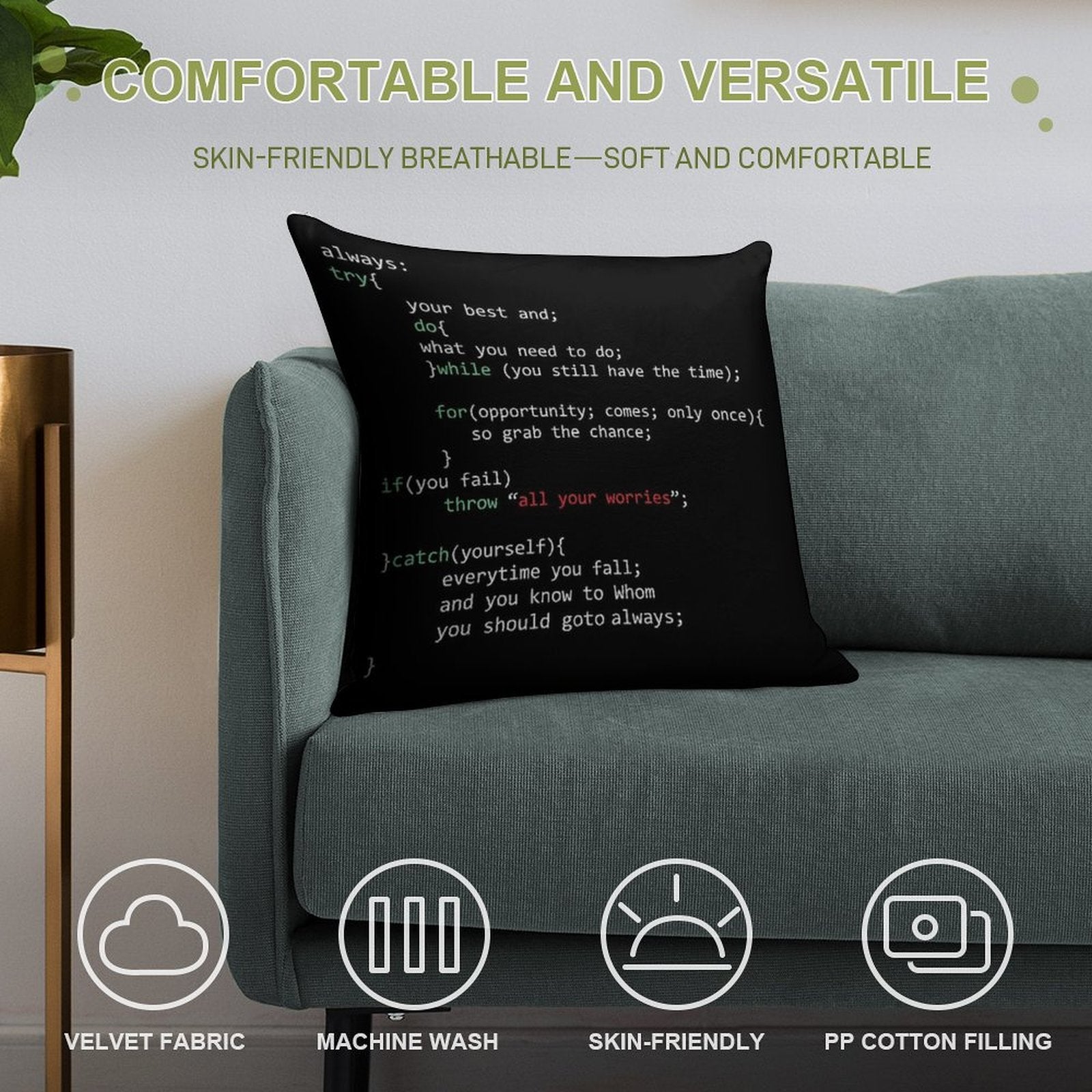 Geek Coder Soft Washable Throw Pillow