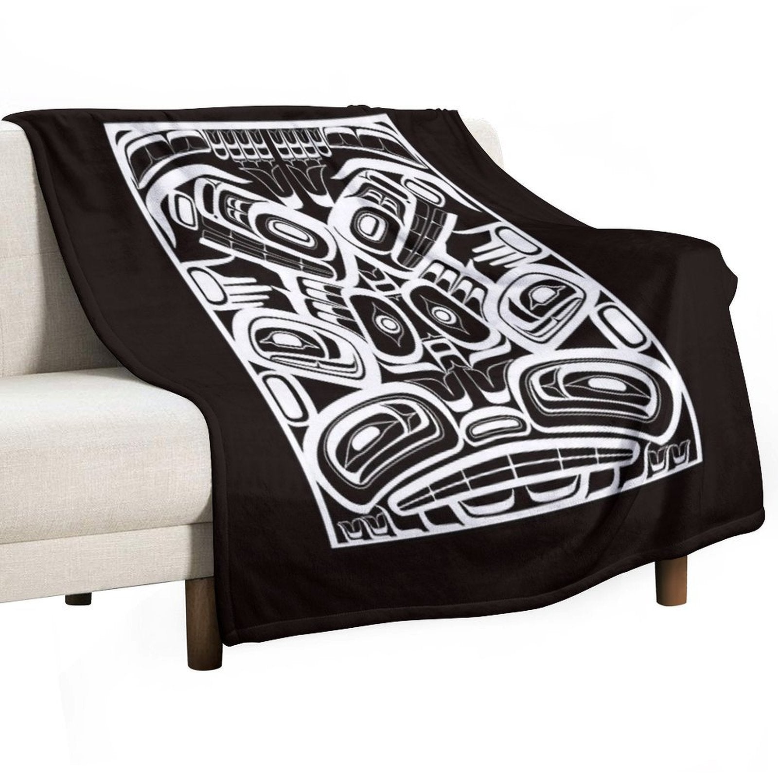 White Totem Native Formline Design Orca Bear Raven Travel-friendly Throw Blanket