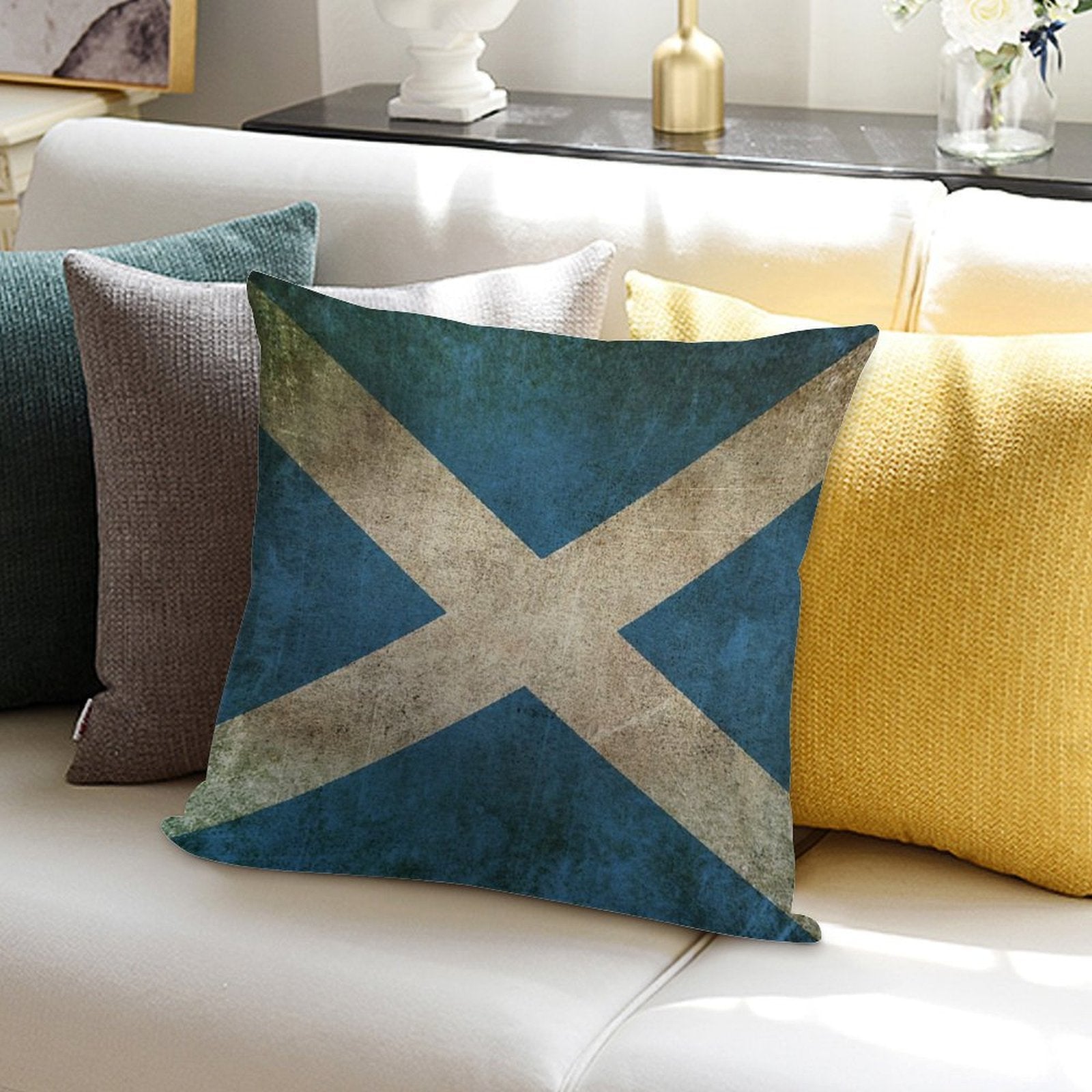 Old And Worn Distressed Vintage Flag of Scotland Soft Luxury Feel Throw Pillow