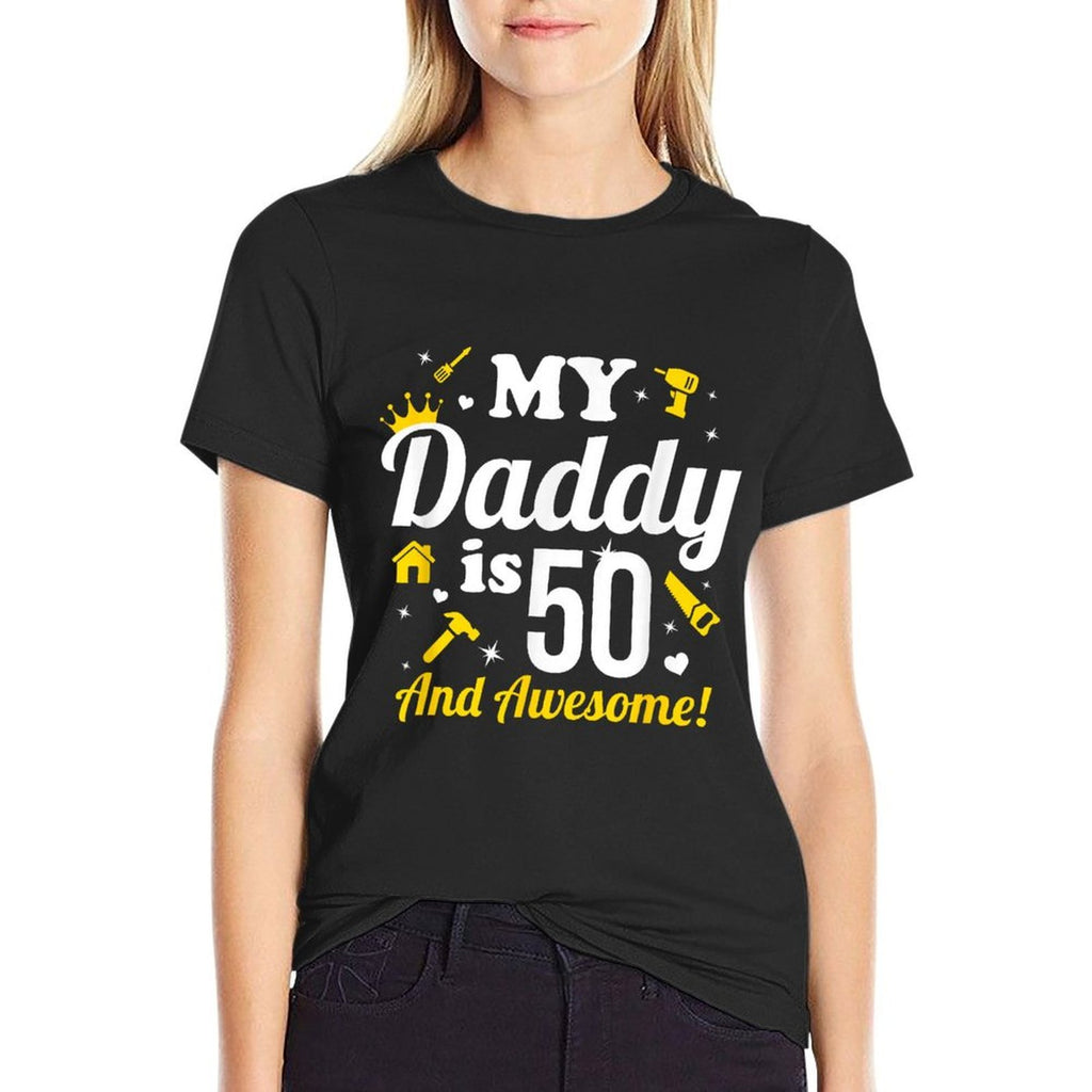 Dad 50th Birthday My Daddy Is 50 And Awesome 50th Birthday  Ribbed Collar T-Shirt