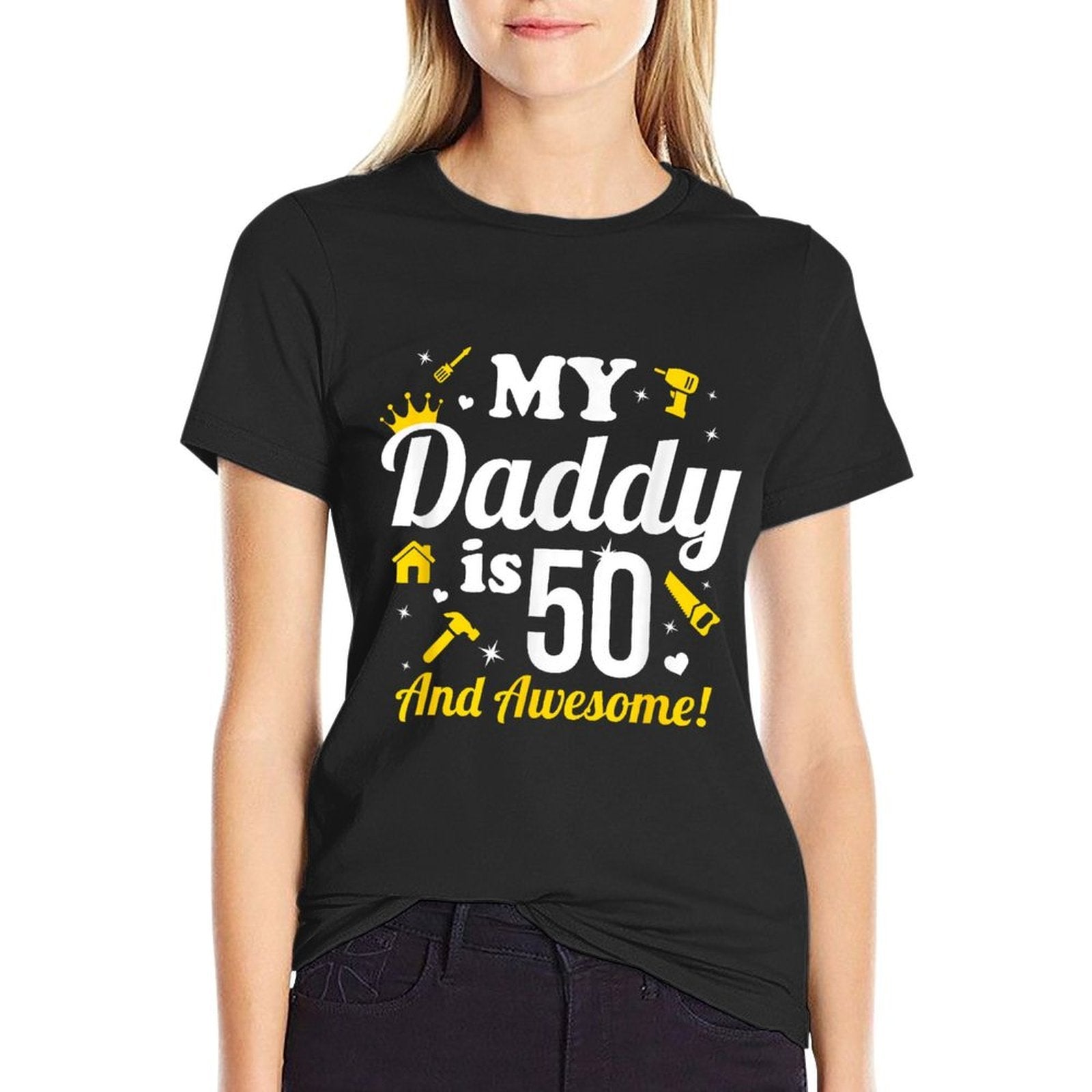 Dad 50th Birthday My Daddy Is 50 And Awesome 50th Birthday  Ribbed Collar T-Shirt