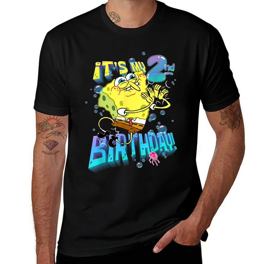 Mademark X SpongeBob SquarePants - Spongebob It's My 2nd Birthday Boy Girl Kid B-Day Spongebob  High-quality Stitching T-Shirt